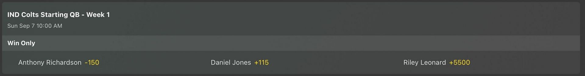 Indianapolis Colts starting QB odds - Bet365
